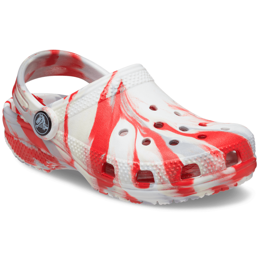 White / Flame Toddler Classic Marbled Clog - Angle - Crocs