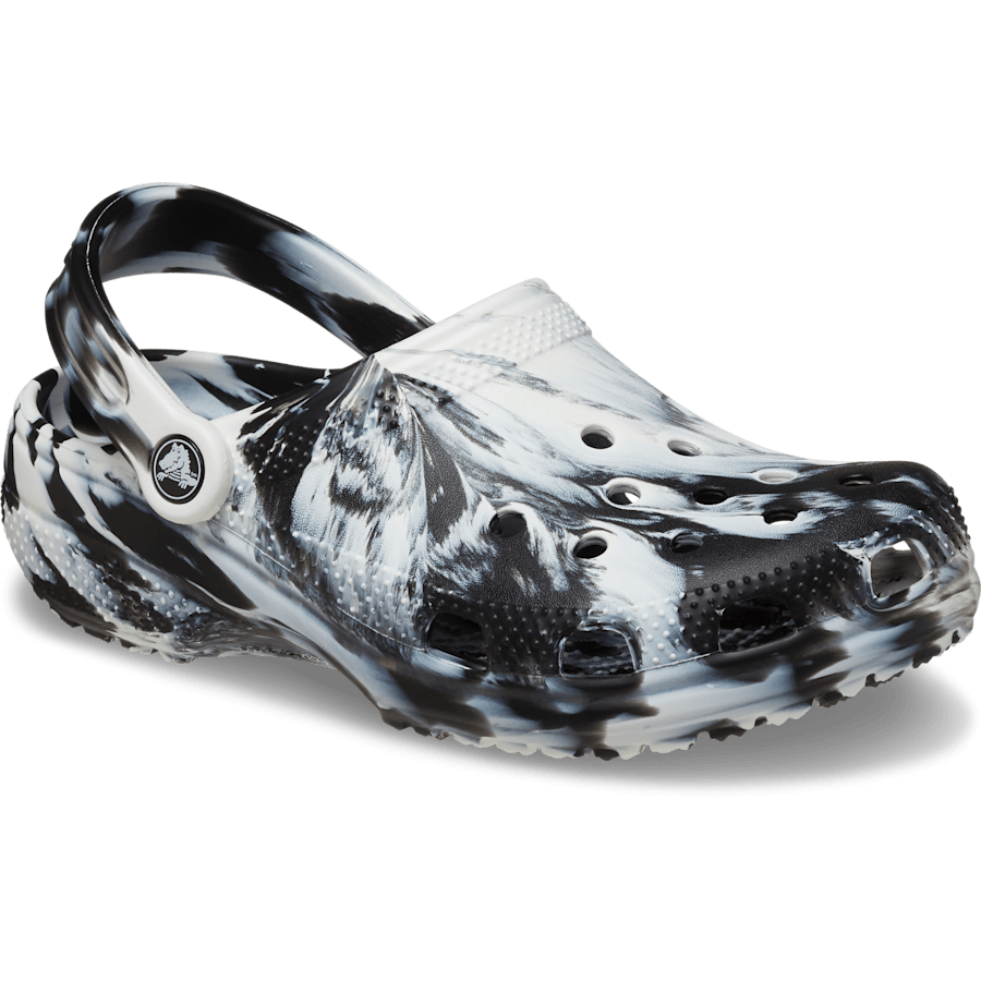 White / Black Classic Marbled Clog - Angle - Crocs