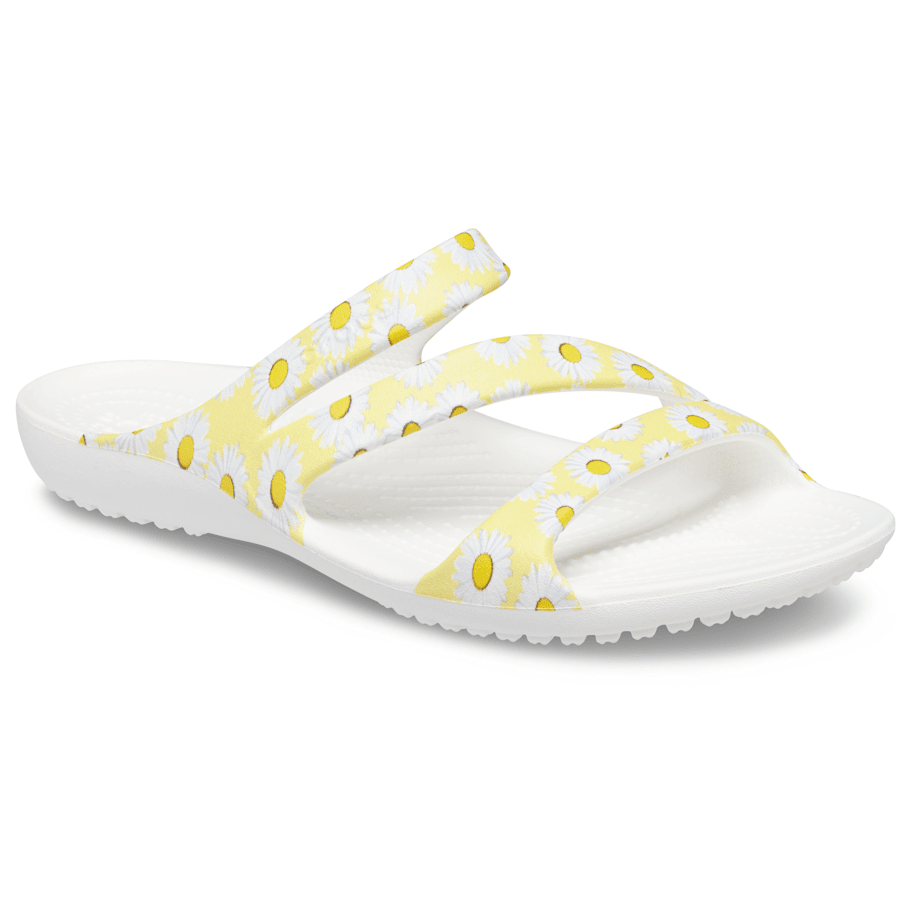 White / Yellow Daisy Women's Kadee II Graphic Sandal - Angle - Crocs