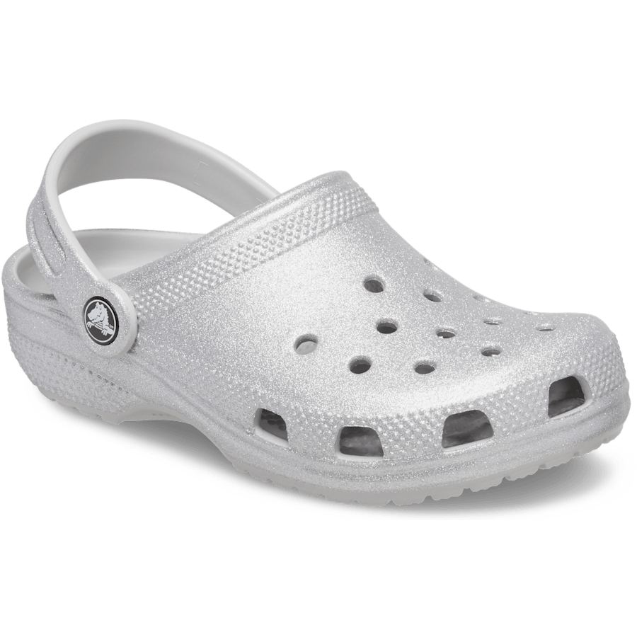 Silver Glitter Toddler Classic Glitter Clog - Angle - Crocs