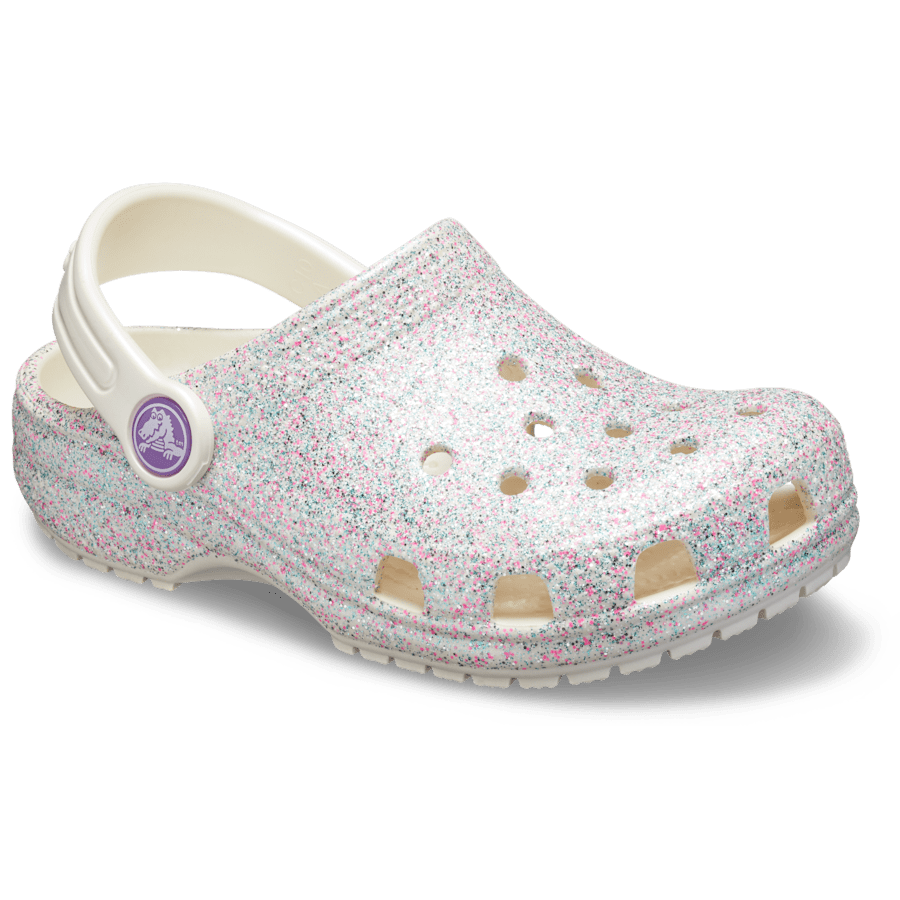 Oyster Toddler Classic Glitter Clog - Angle - Crocs