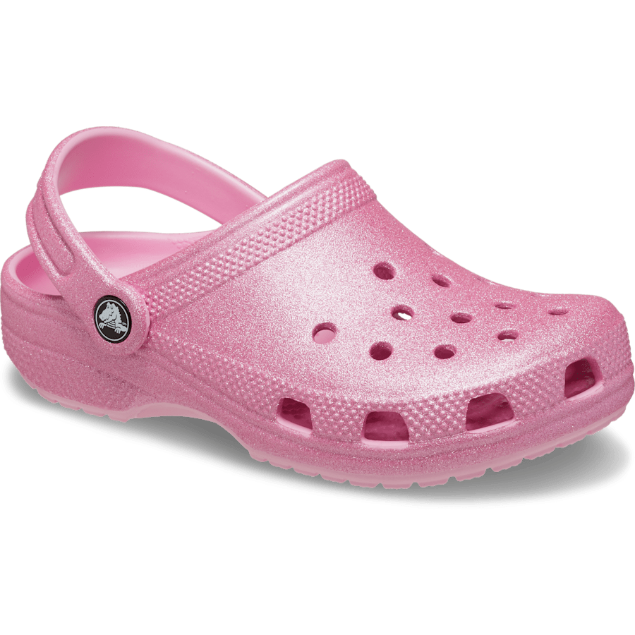 Pink Tweed Glitter Toddler Classic Glitter Clog - Angle - Crocs