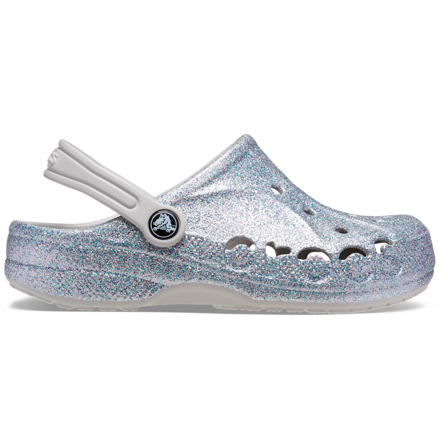 Silver Kids' Baya Glitter Clog - Side - Crocs