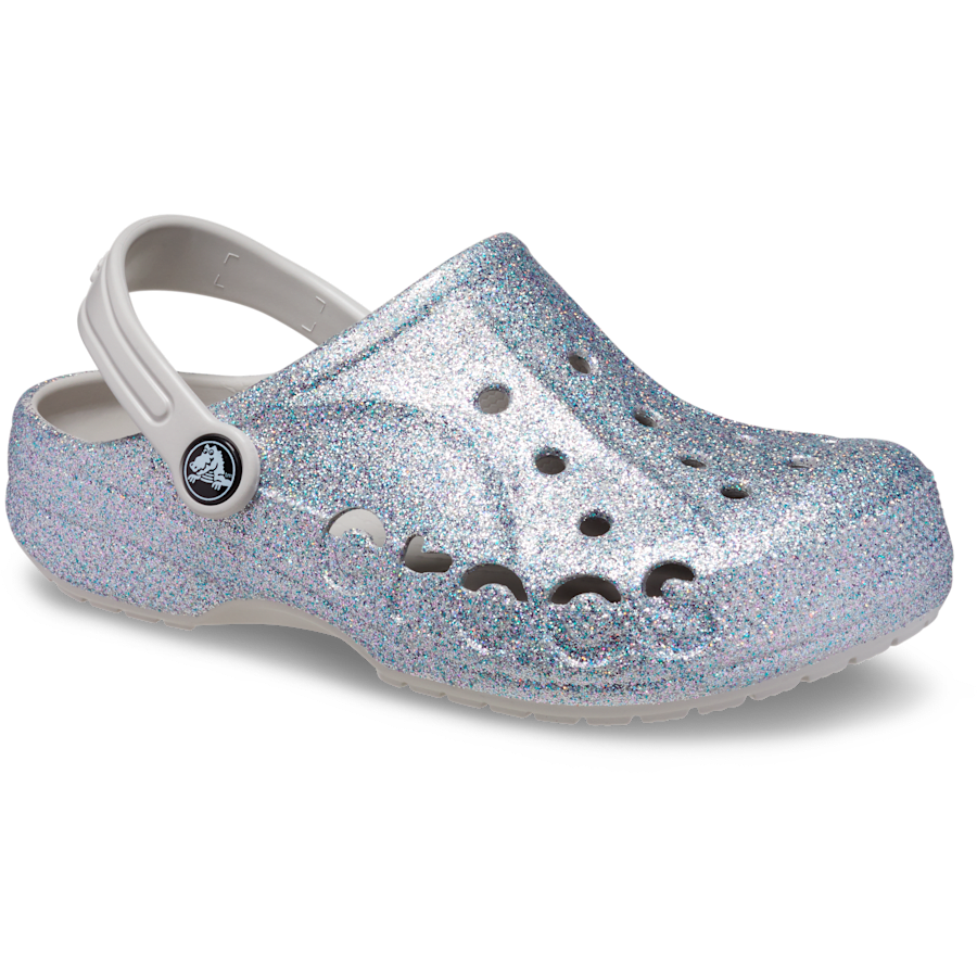 Silver Kids' Baya Glitter Clog - Angle - Crocs