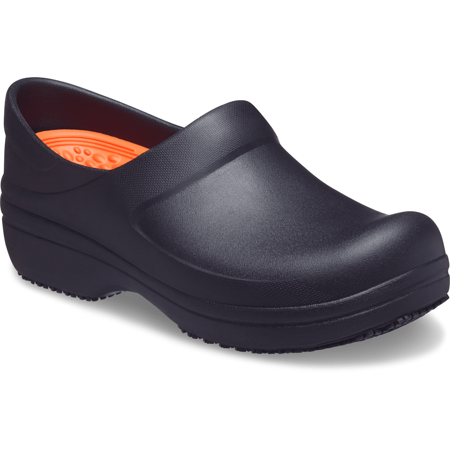 Black Womens Neria Pro II LiteRide™ Work Clog - Angle - Crocs PFD