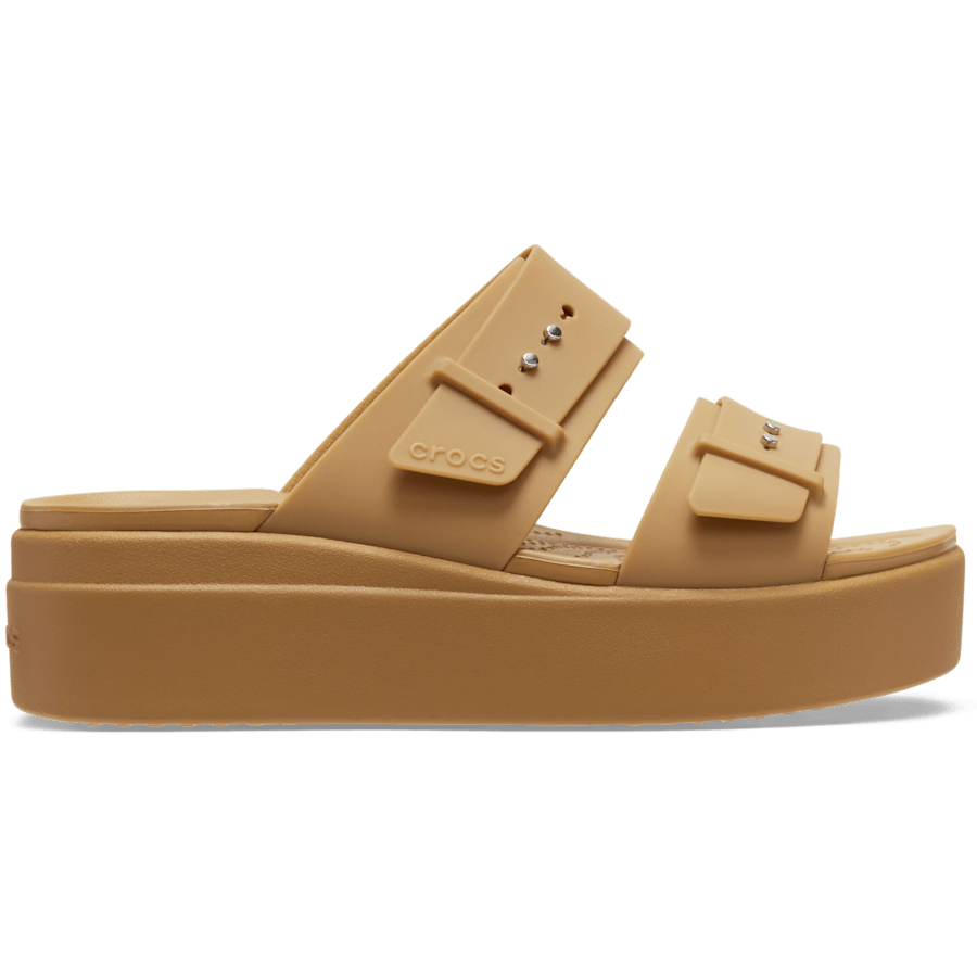 Crocs Brooklyn Buckle Low Wedge Sandal — Umber
