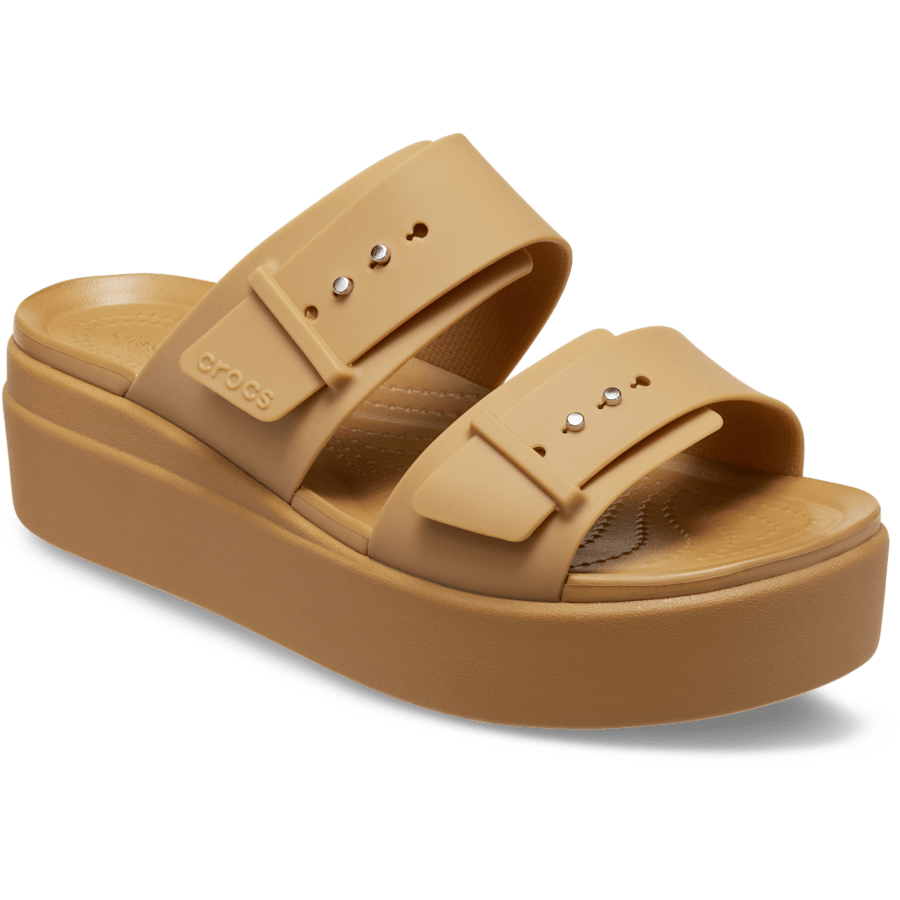 Crocs Brooklyn Buckle Low Wedge Sandal — Umber