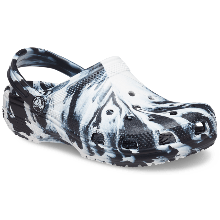 Black / White Kids' Classic Marbled Clog - Angle - Crocs
