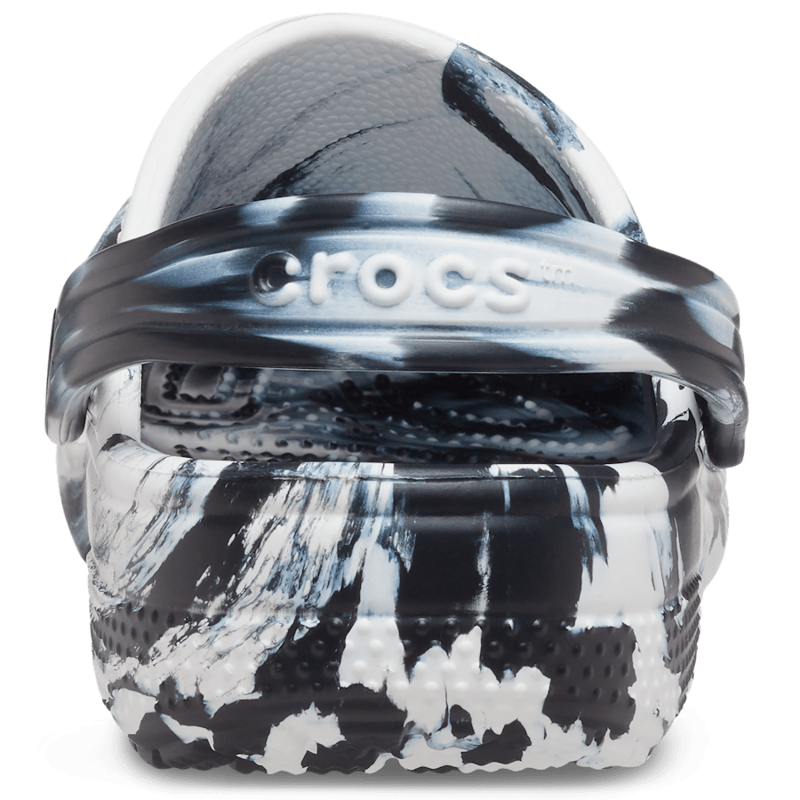 Black / White Kids' Classic Marbled Clog - Back - Crocs