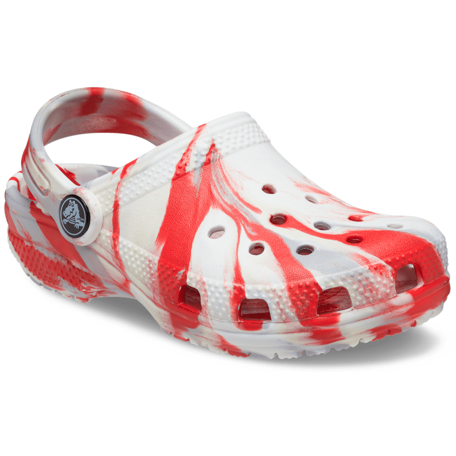 White / Flame Kids' Classic Marbled Clog - Angle - Crocs