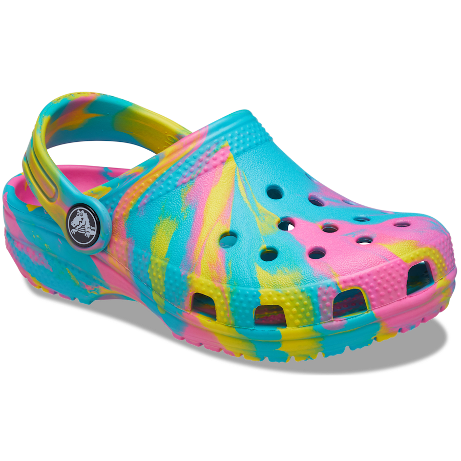 Digital Aqua / Multi Kids' Classic Marbled Clog - Angle - Crocs