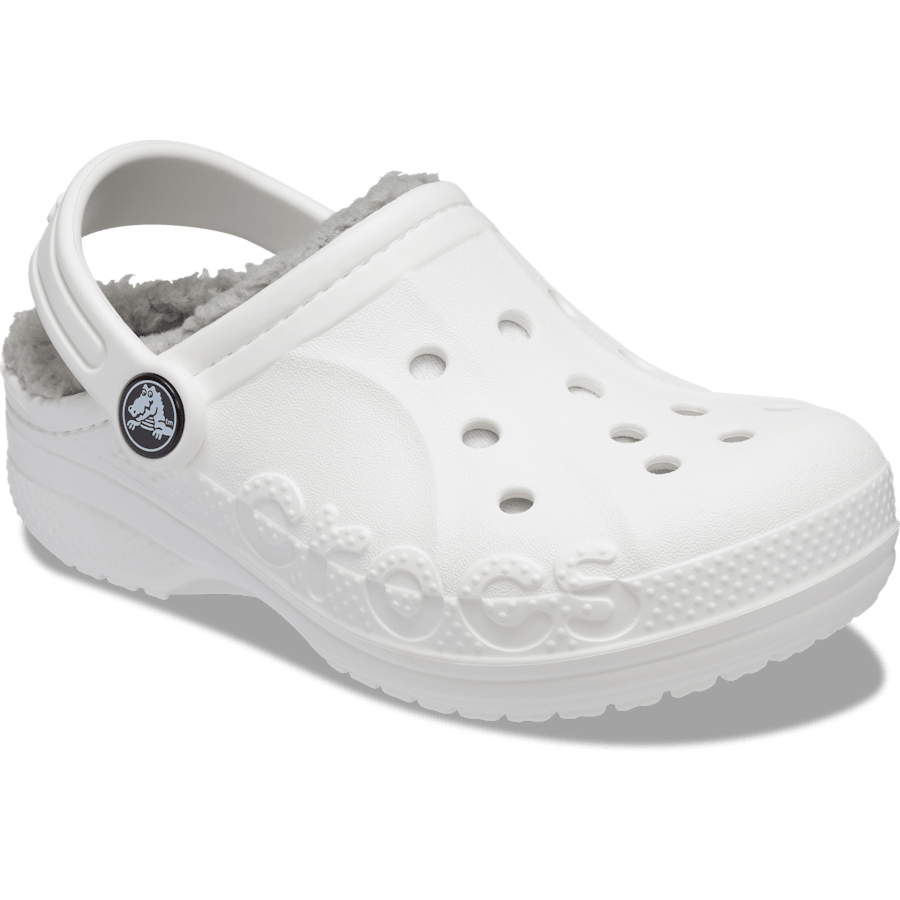 White / Light Grey Kids’ Baya Lined Clog - Angle - Crocs