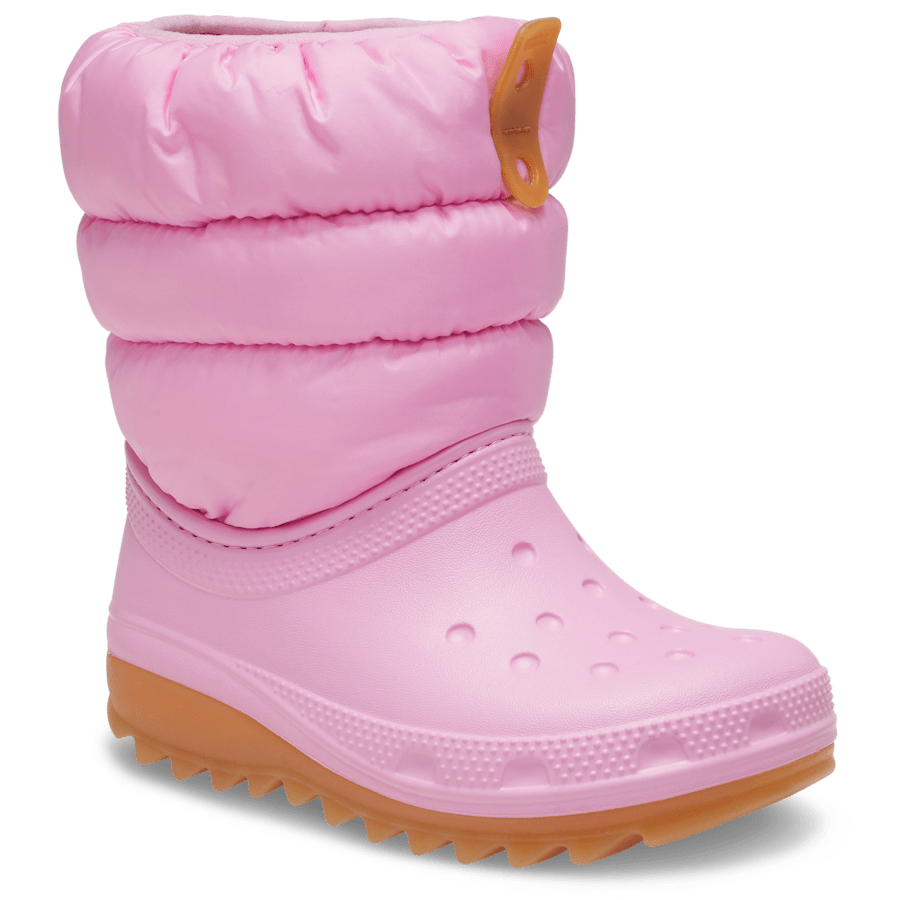 Pink Tweed / Gum Toddler Classic Neo Puff Boot - Angle - Crocs