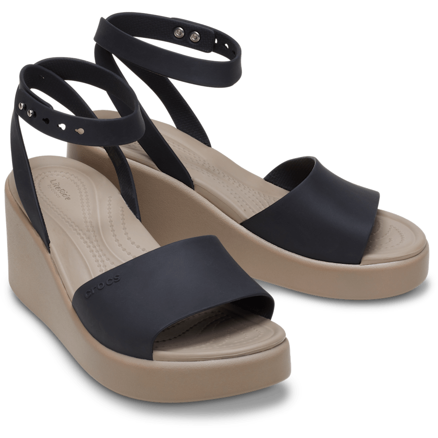 Black / Mushroom Brooklyn Ankle Strap Wedge - Pair - Crocs