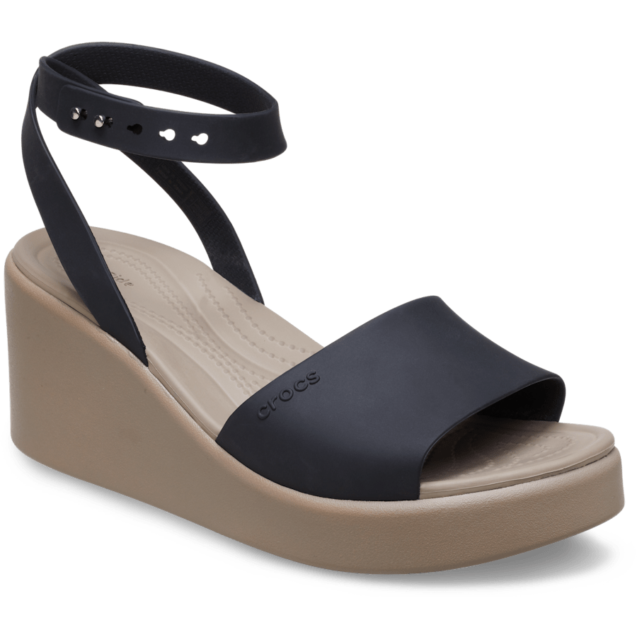 Black / Mushroom Brooklyn Ankle Strap Wedge - Angle - Crocs