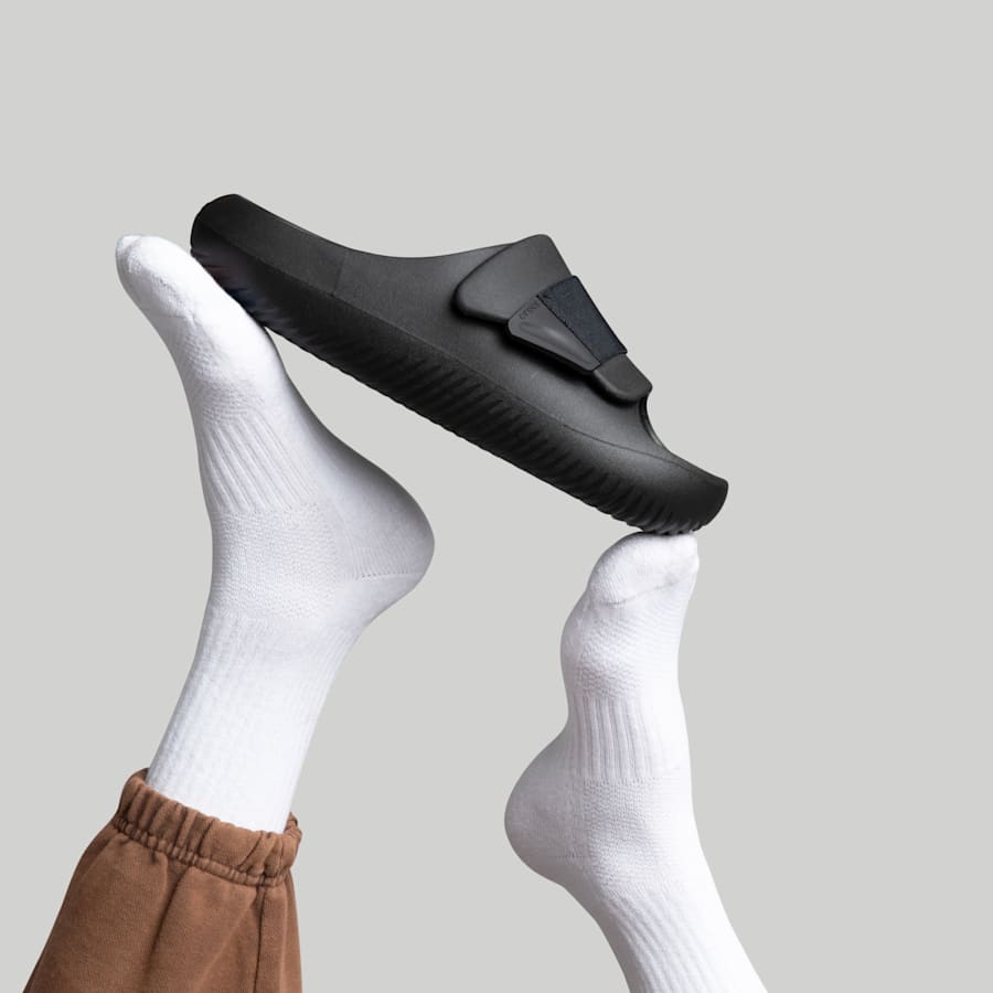 Black Mellow Luxe Recovery Slide - Custom Angle - Crocs