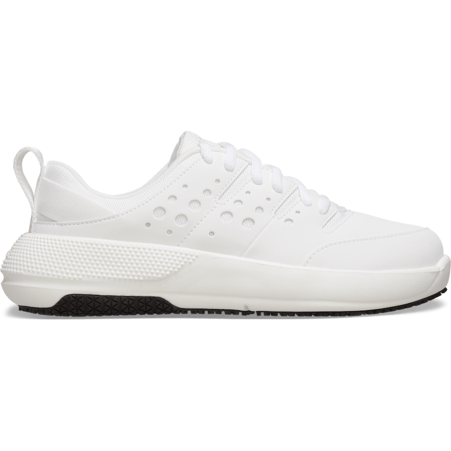 White / White Women's On the Clock Work Sneaker - Side - Crocs PFD