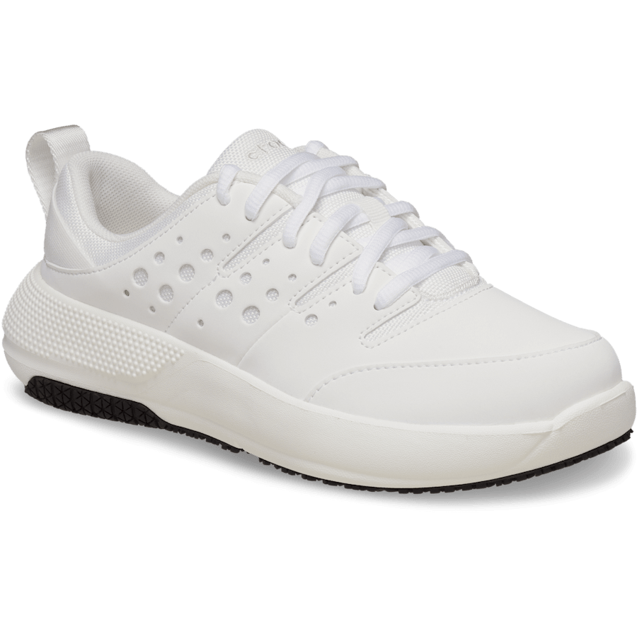 White / White Women's On the Clock Work Sneaker - Angle - Crocs PFD