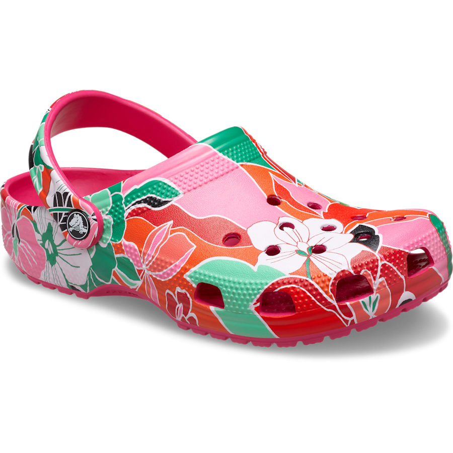 Dragon Fruit Classic Woodcut Floral Clog - Angle - Crocs