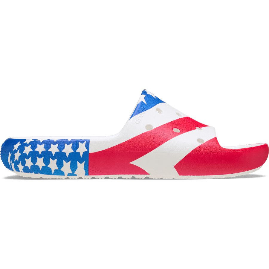 White / Multi Classic American Flag Slide 2.0 - Side - Crocs
