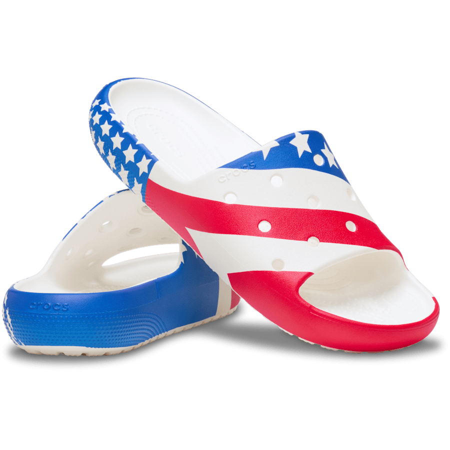 White / Multi Classic American Flag Slide 2.0 - Pair - Crocs