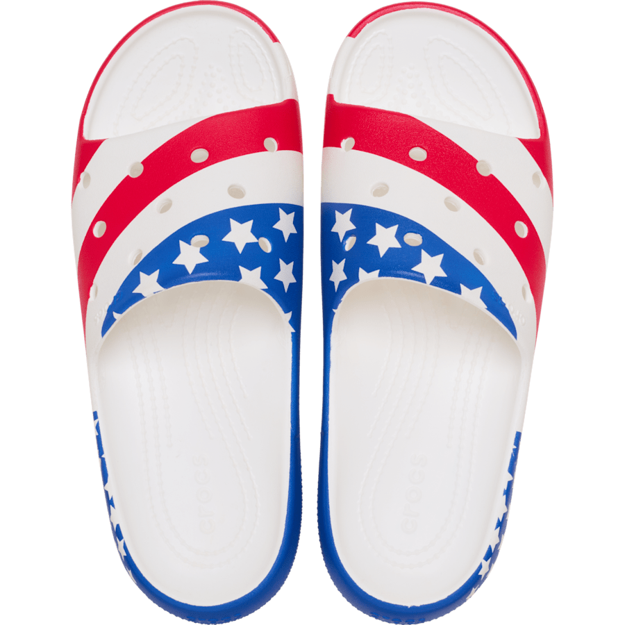 White / Multi Classic American Flag Slide 2.0 - Top - Crocs