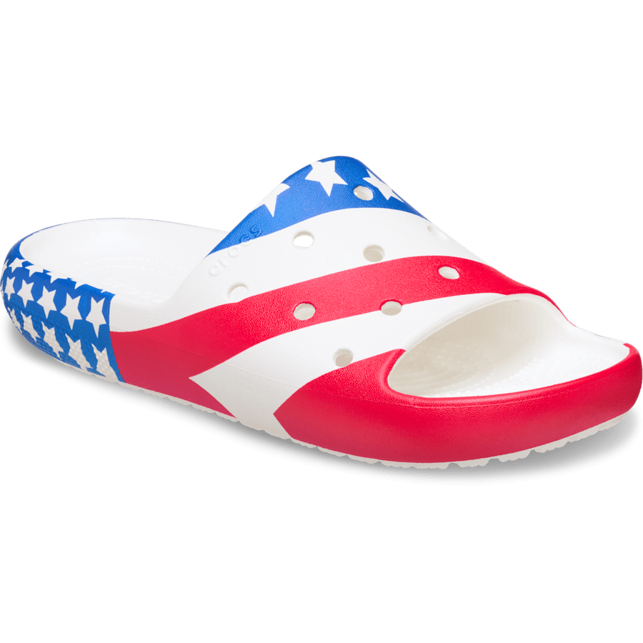 White / Multi Classic American Flag Slide 2.0 - Angle - Crocs