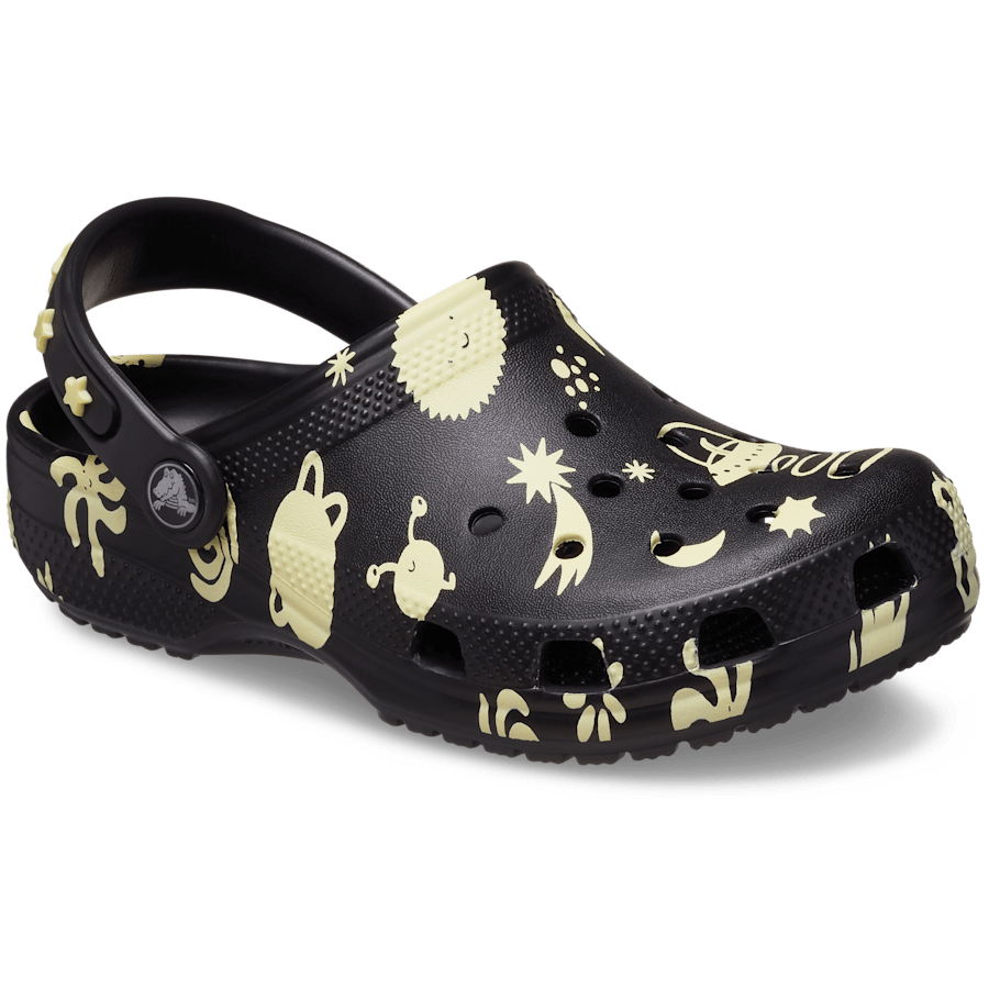 Black Toddler Classic Glow-In-the-Dark Space Clog - Angle - Crocs