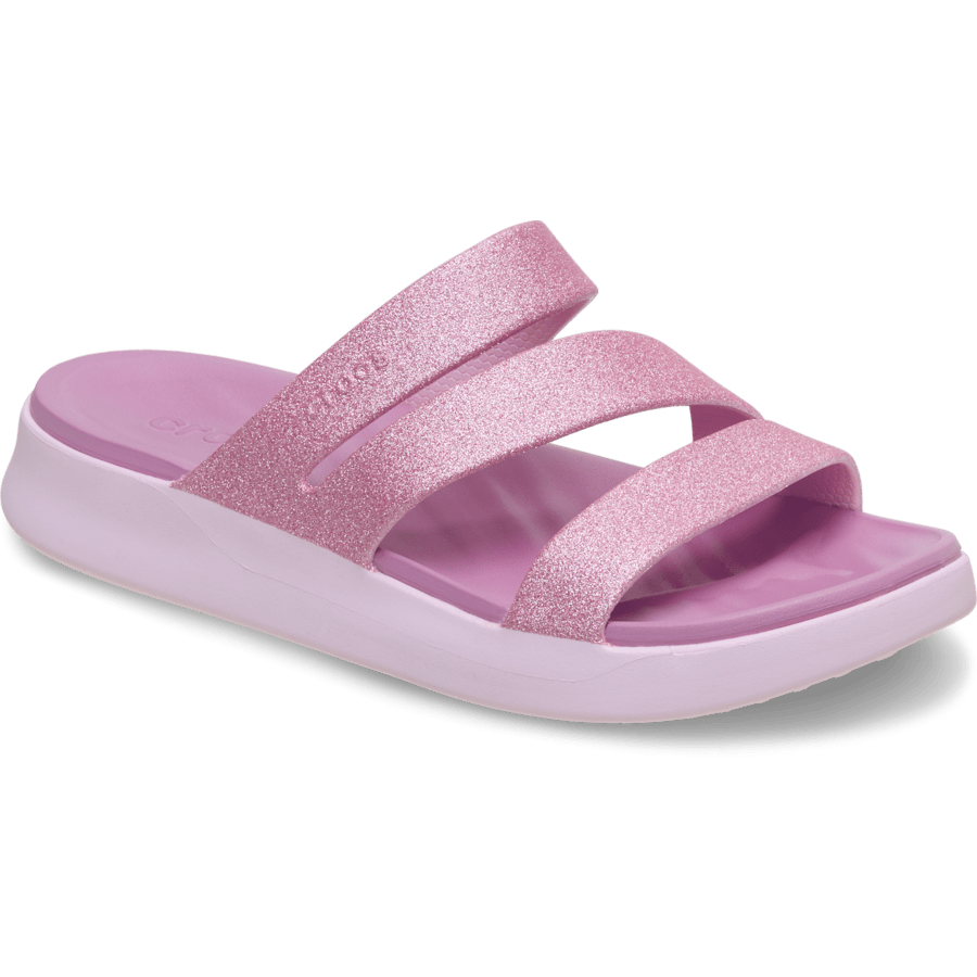 Pink Milk Getaway Glitter Strappy - Angle - Crocs