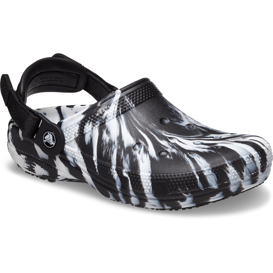 Black / White Classic Work Graphic Clog - Angle - Crocs PFD