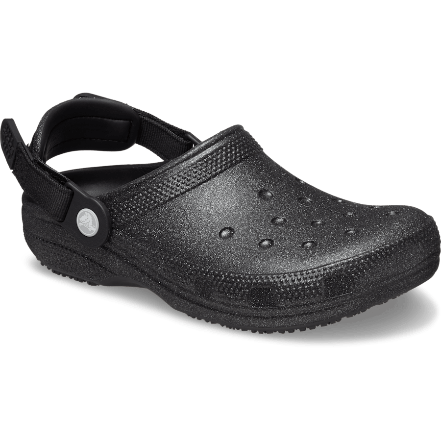 Black Glitter Classic Work Graphic Clog - Angle - Crocs PFD