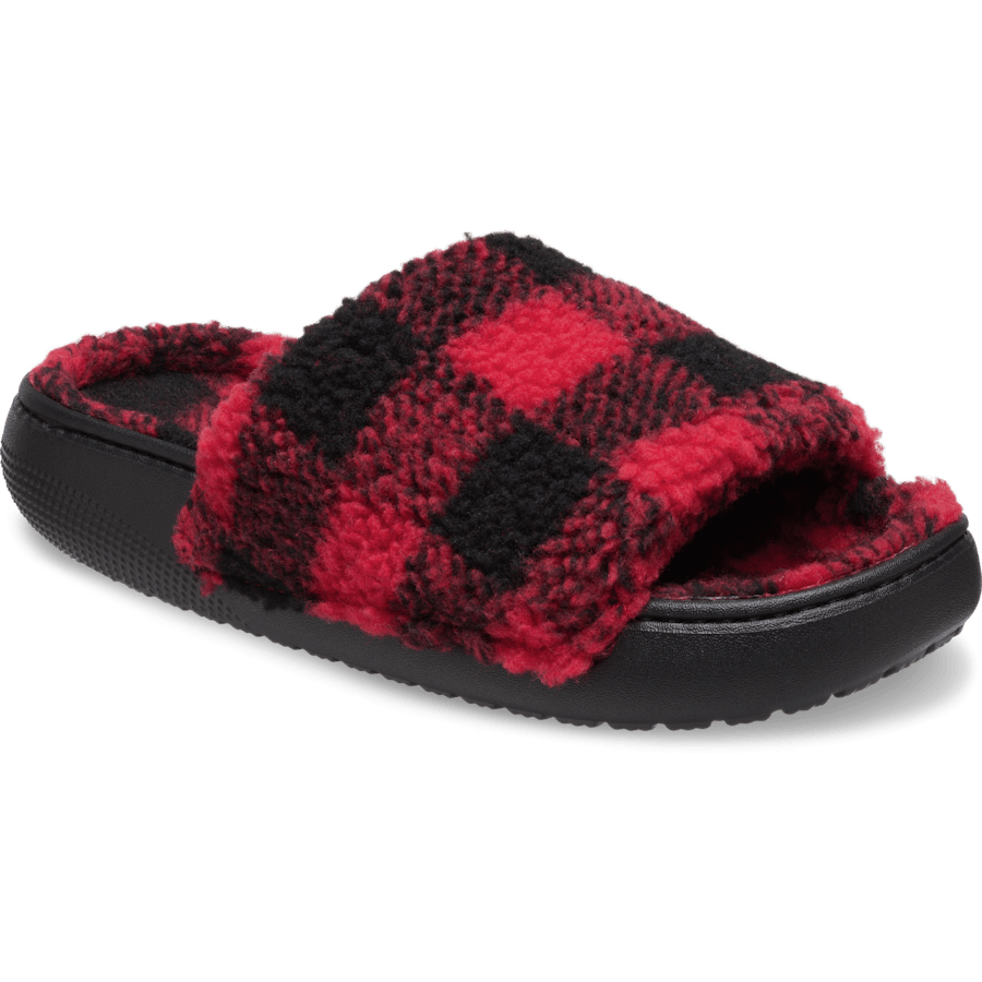 Black Classic Buffalo Check Slide - Angle - Crocs