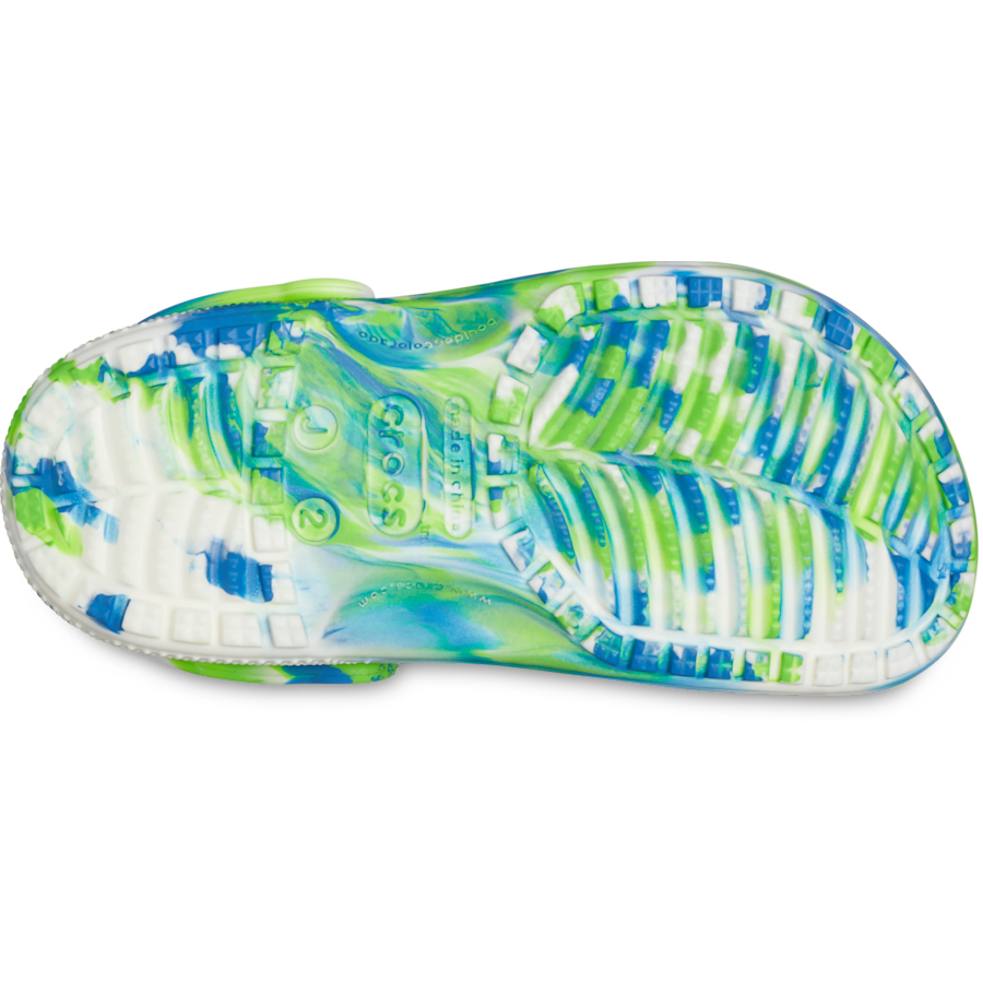Prep Blue / Multi Kids' Classic Glow-in-the-Dark Marbled Clog - Bottom - Crocs