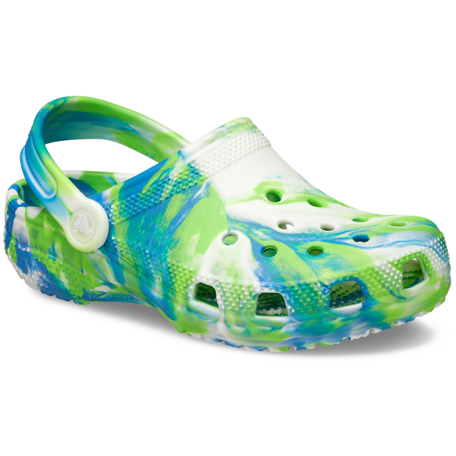 Prep Blue / Multi Kids' Classic Glow-in-the-Dark Marbled Clog - Angle - Crocs