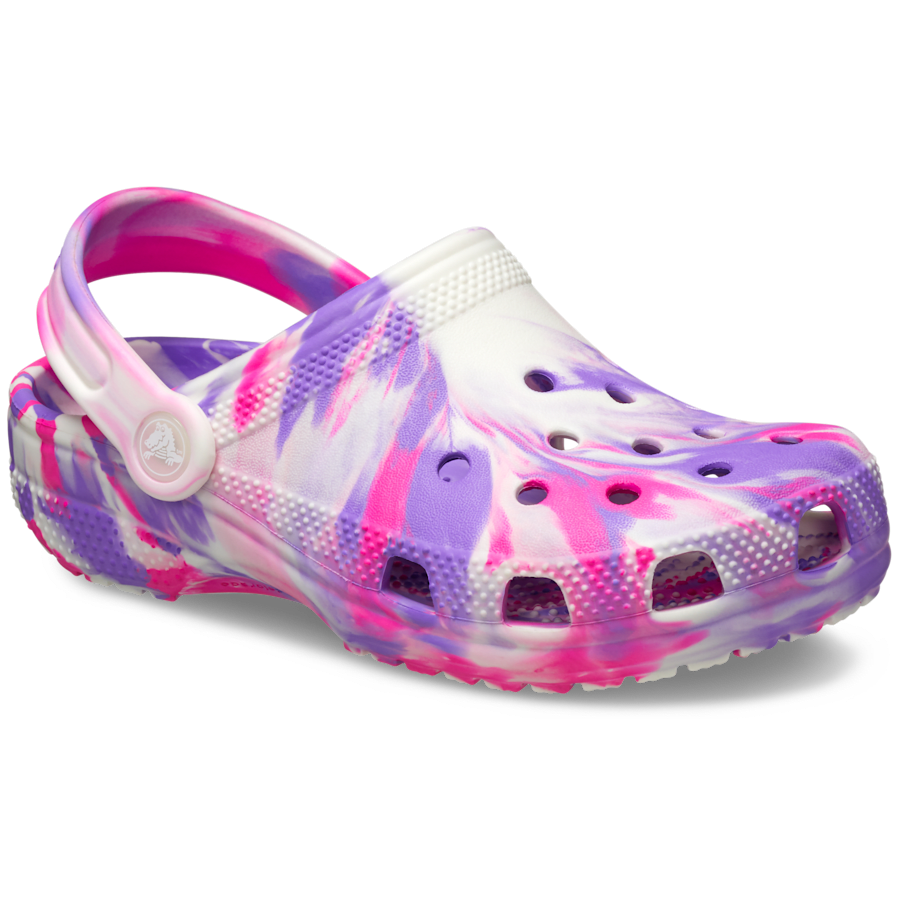 Pink Crush / Multi Kids' Classic Glow-in-the-Dark Marbled Clog - Angle - Crocs