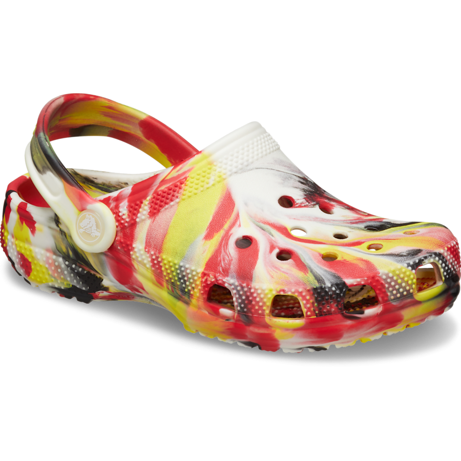 Varsity Red / Multi Kids' Classic Glow-in-the-Dark Marbled Clog - Angle - Crocs
