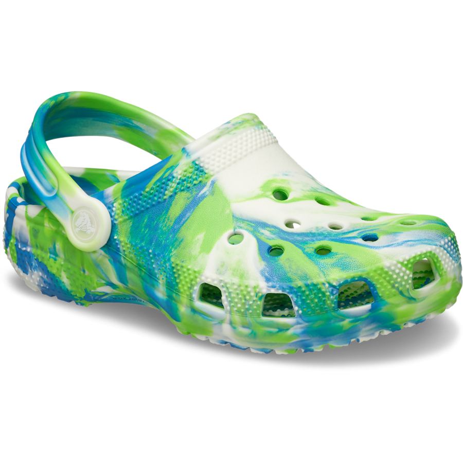 Prep Blue / Multi Toddler Classic Glow-in-the-Dark Marbled Clog - Angle - Crocs