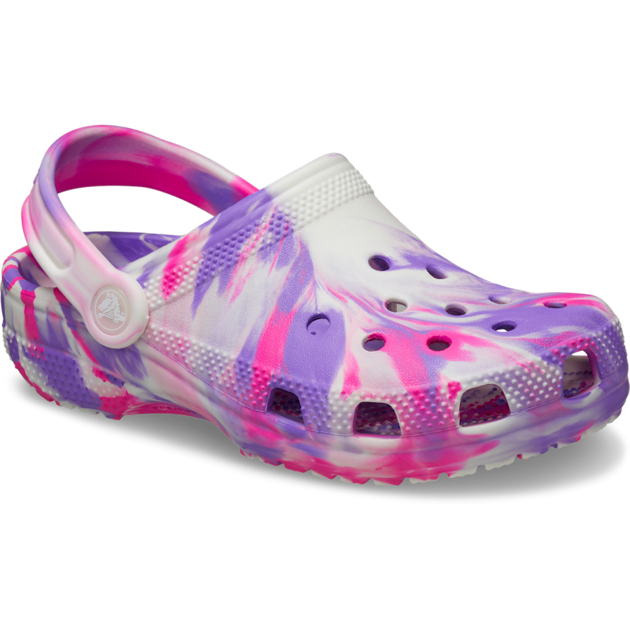 Pink Crush / Multi Toddler Classic Glow-in-the-Dark Marbled Clog - Angle - Crocs