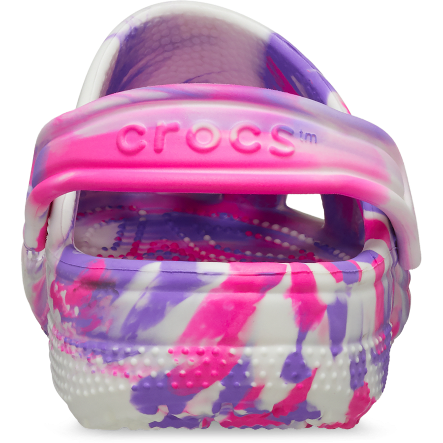 Pink Crush / Multi Toddler Classic Glow-in-the-Dark Marbled Clog - Back - Crocs