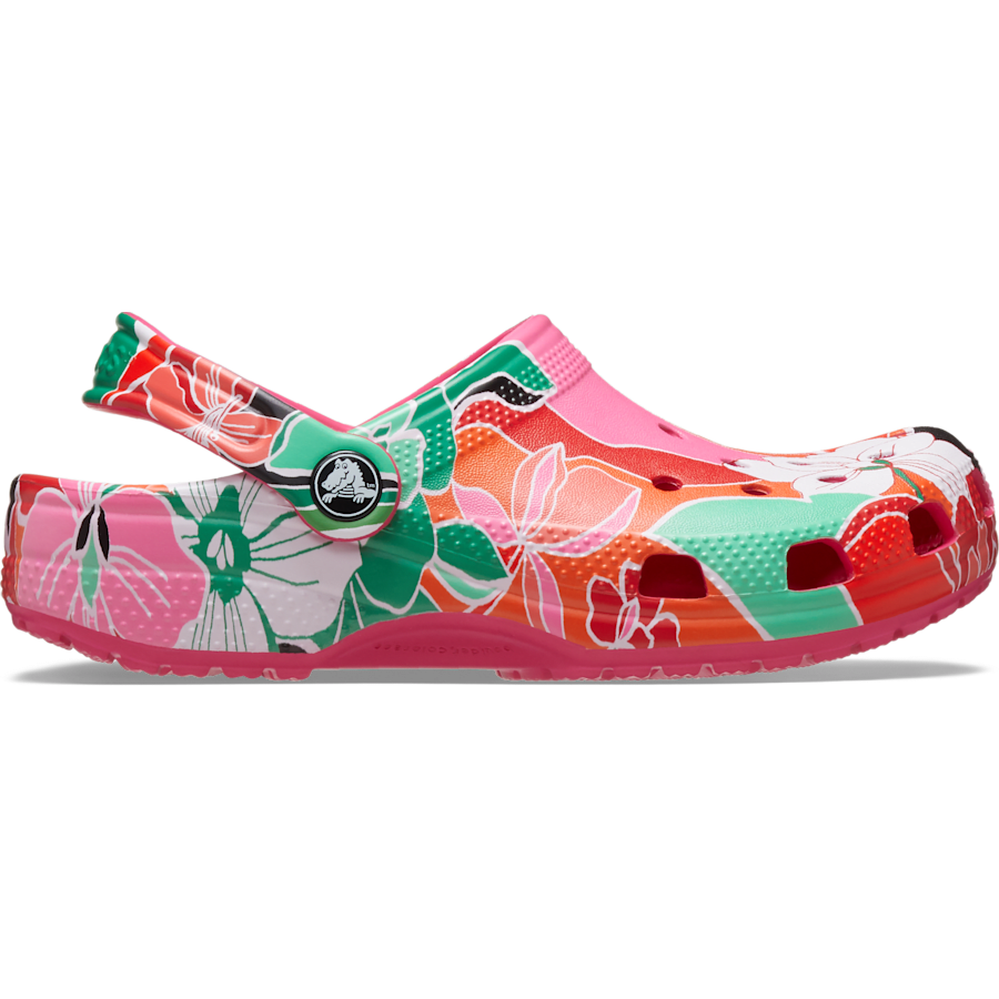Dragon Fruit Kids’ Classic Woodcut Floral Clog - Side - Crocs