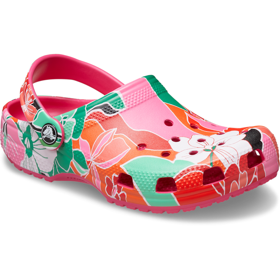 Dragon Fruit Kids’ Classic Woodcut Floral Clog - Angle - Crocs