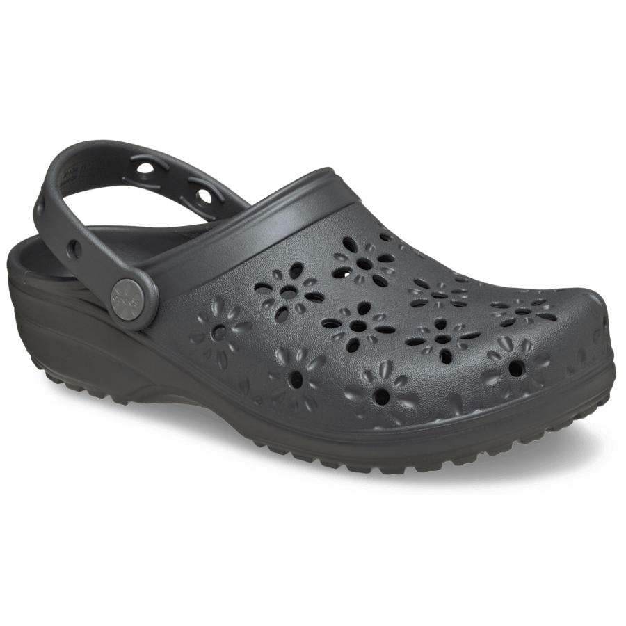 Black Sand Classic Floral Cut-Out Clog - Angle - Crocs