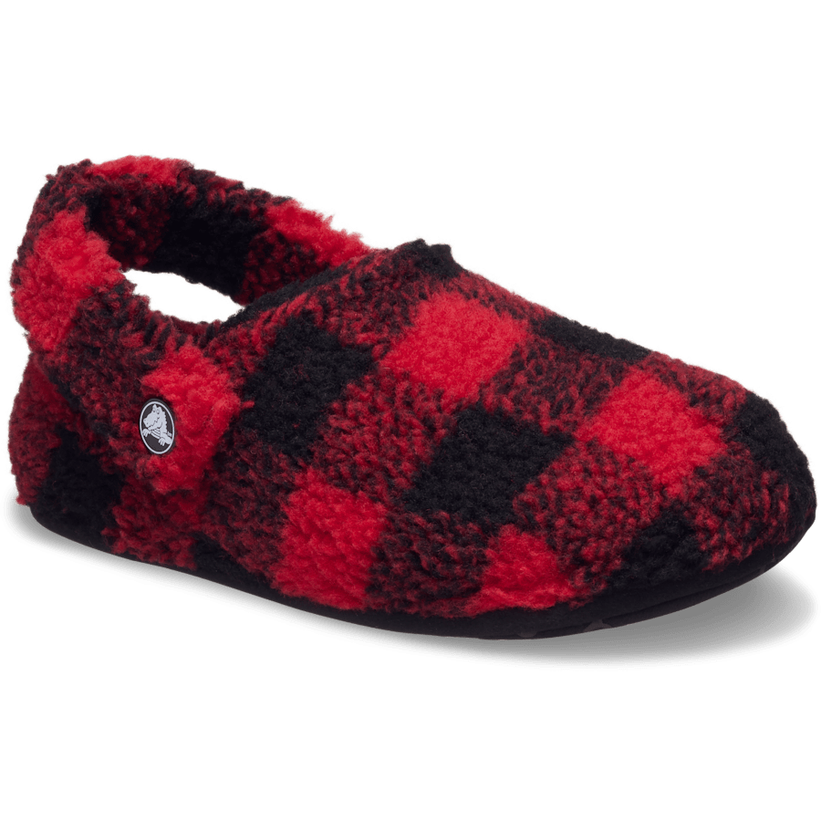 Rouge intense/Noir Kids' Classic Buffalo Check Cozzzy Slipper - Angle - Crocs