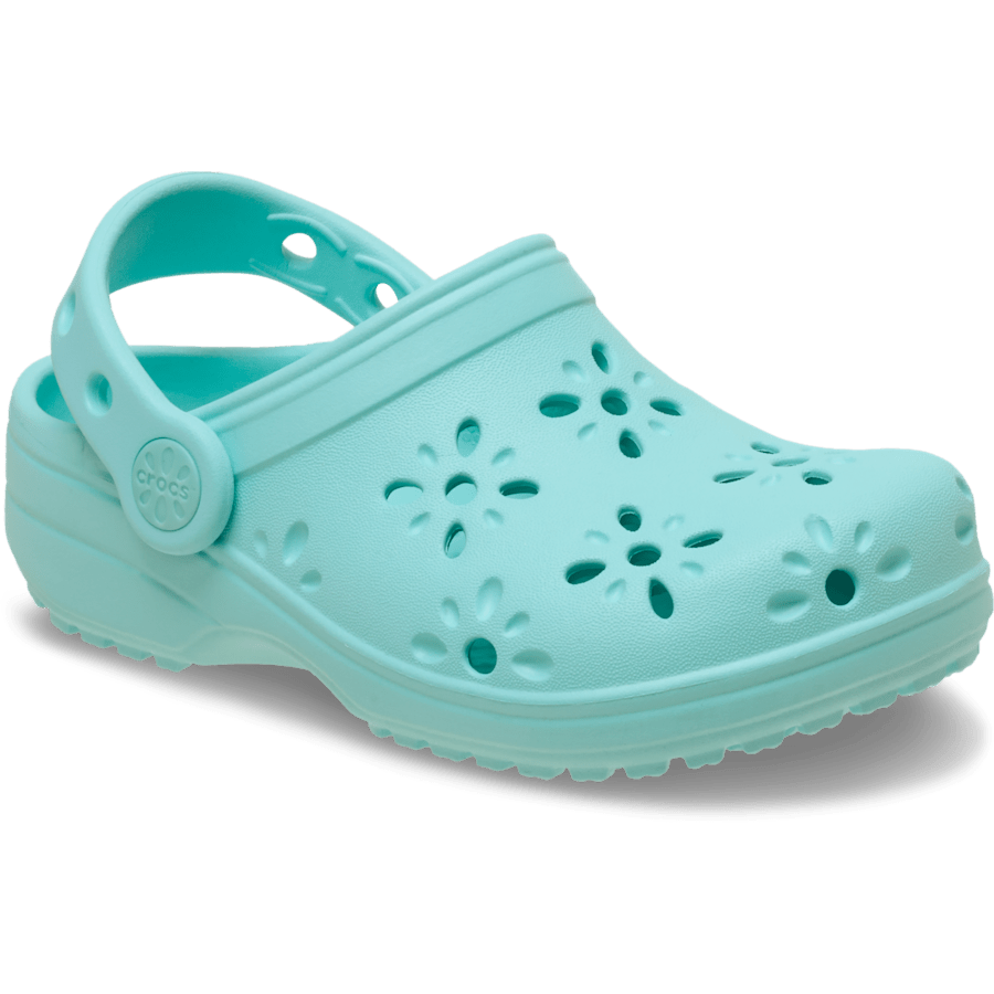 Aquamarine Toddler Classic Floral Cut-Out Clog - Angle - Crocs