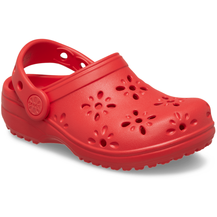 Cherry Red Toddler Classic Floral Cut-Out Clog - Angle - Crocs