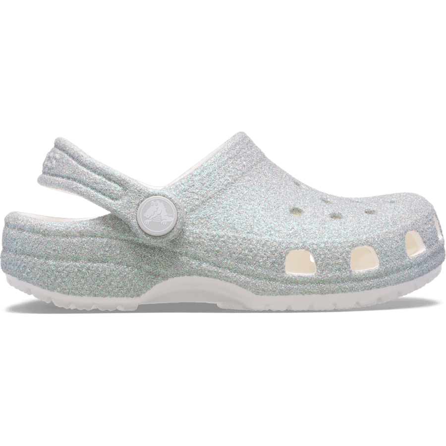 White Toddler Classic Iridescent Glitter Clog - Side - Crocs