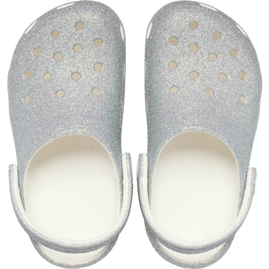White Toddler Classic Iridescent Glitter Clog - Top - Crocs