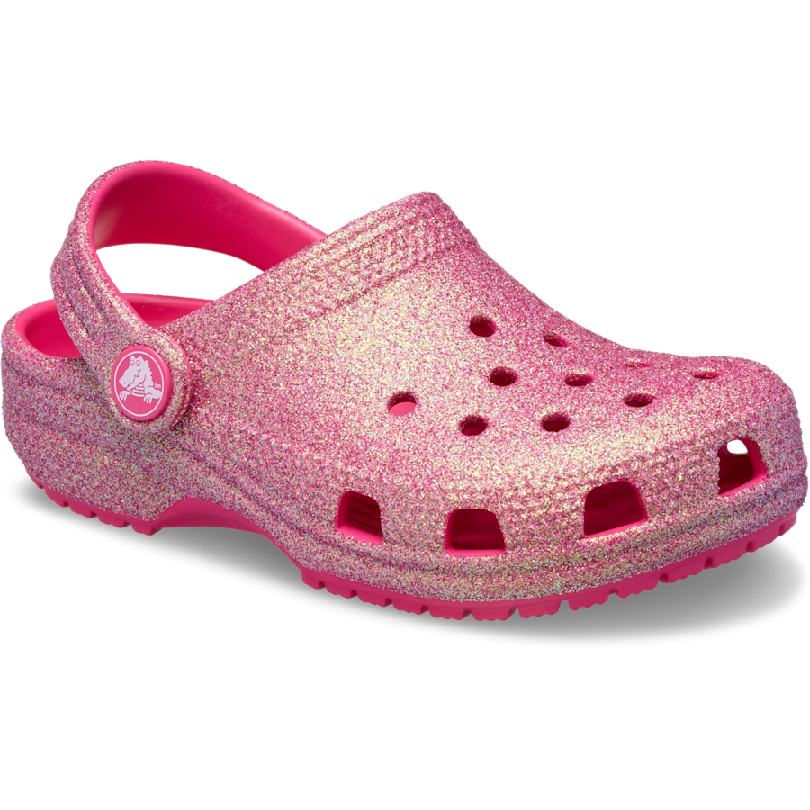 Dragon Fruit Toddler Classic Iridescent Glitter Clog - Angle - Crocs