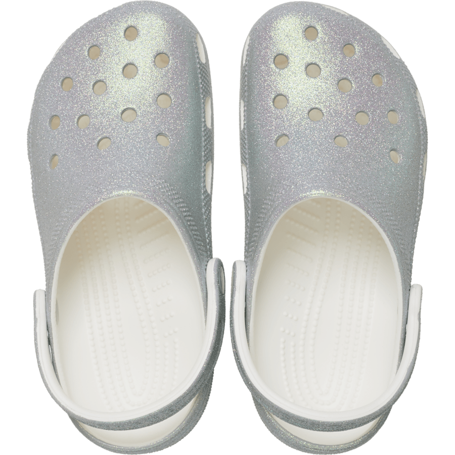 White Classic Iridescent Glitter Clog - Top - Crocs