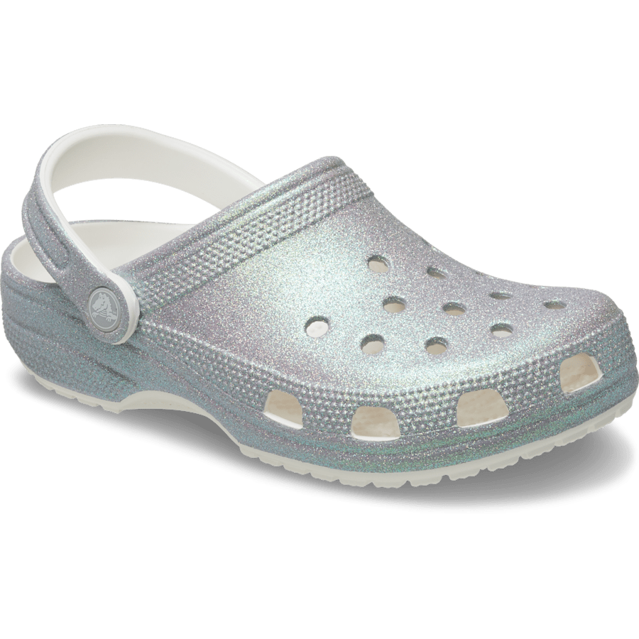 White Classic Iridescent Glitter Clog - Angle - Crocs